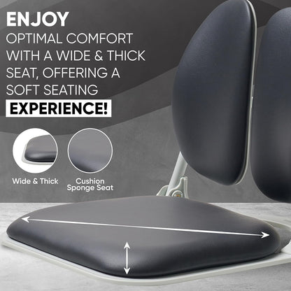 Ergonomic Dual-Backrests Floor Chair with Back Support (Black Leather)