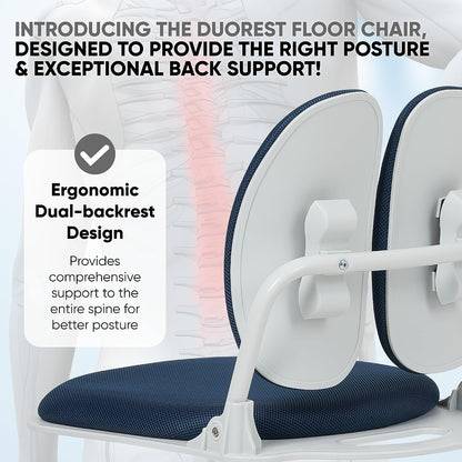 Ergonomic Dual-Backrests Floor Chair with Back Support (Black Leather)