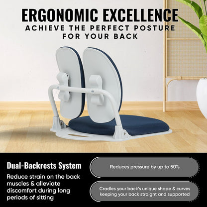 Ergonomic Dual-Backrests Floor Chair with Back Support (Black Leather)