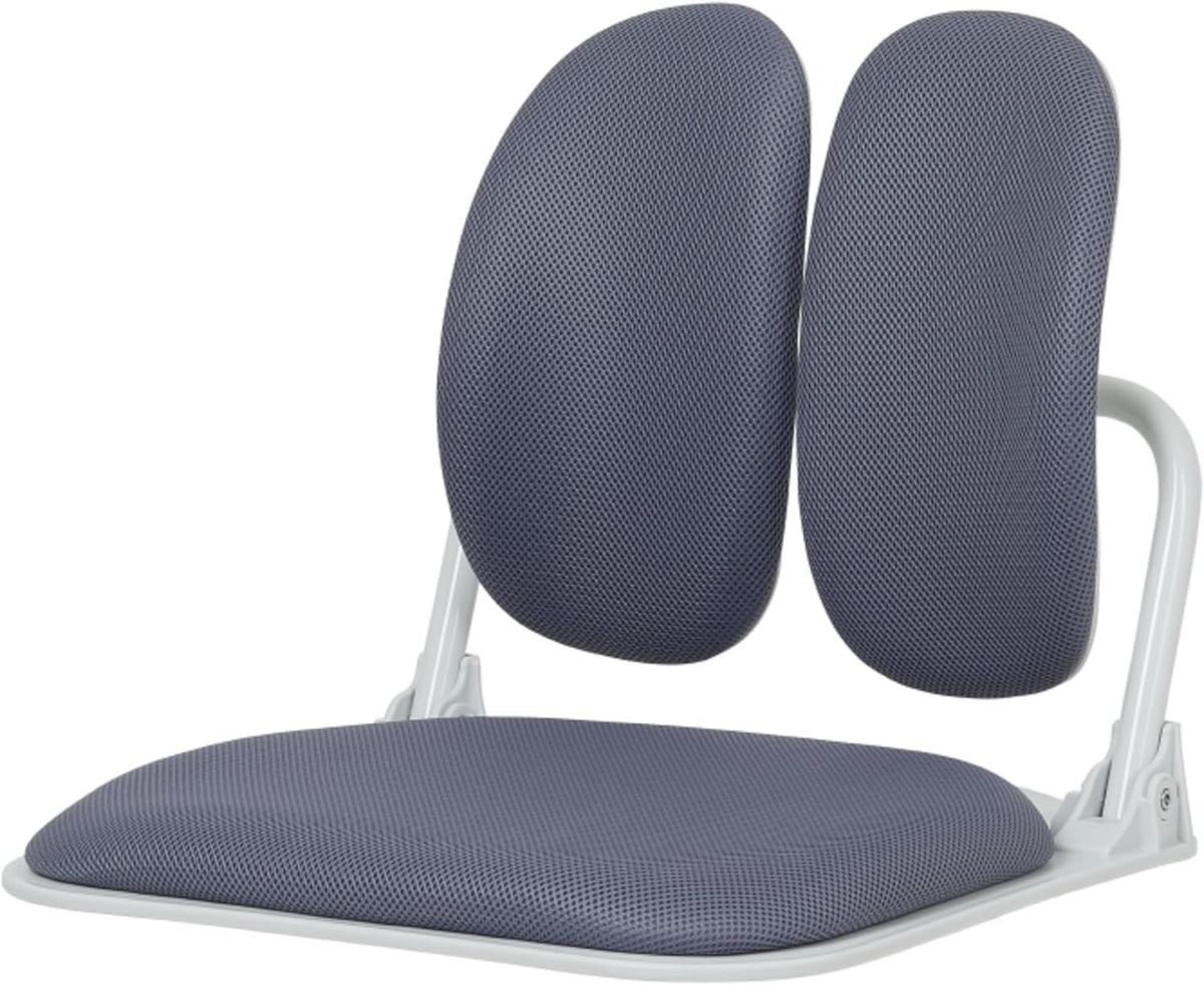 Ergonomic Dual-Backrests Floor Chair with Back Support (Black Leather)