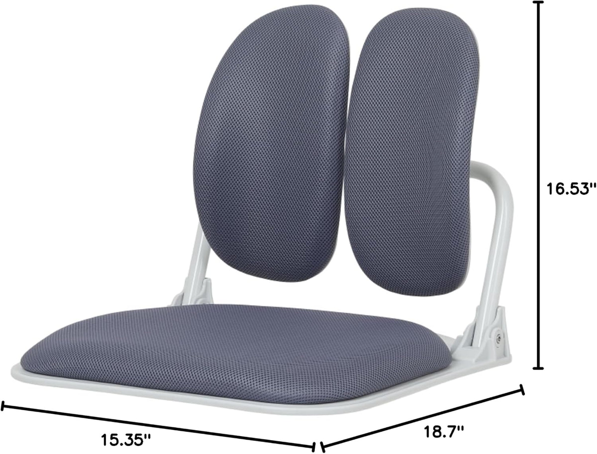 Ergonomic Dual-Backrests Floor Chair with Back Support (Black Leather)