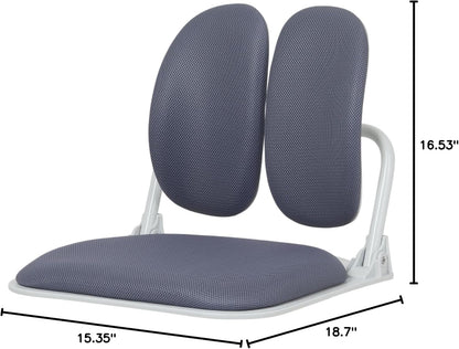 Ergonomic Dual-Backrests Floor Chair with Back Support (Black Leather)