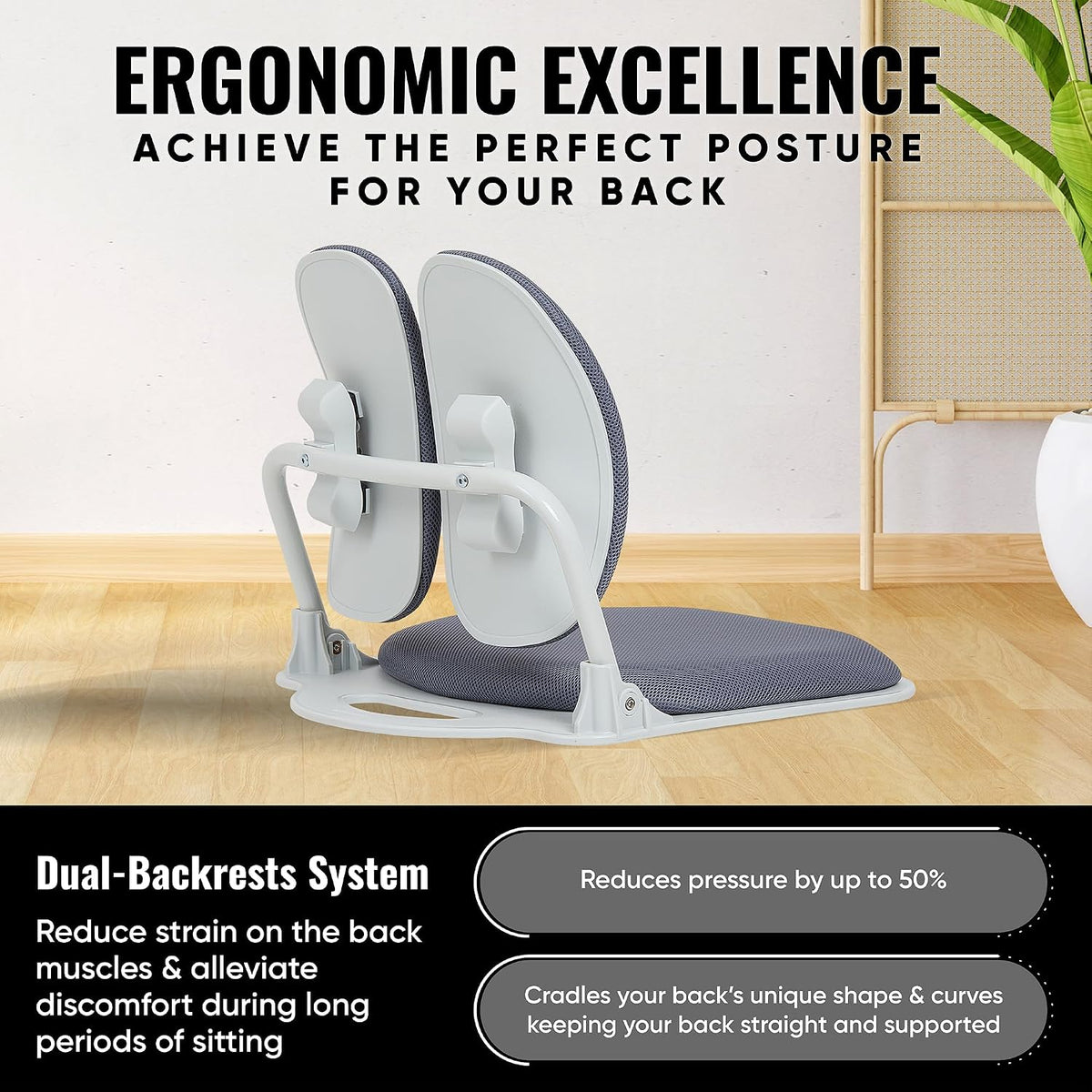 Ergonomic Dual-Backrests Floor Chair with Back Support (Black Leather)