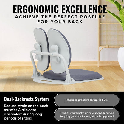 Ergonomic Dual-Backrests Floor Chair with Back Support (Black Leather)