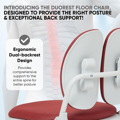 Ergonomic Dual-Backrests Floor Chair with Back Support (Black Leather)