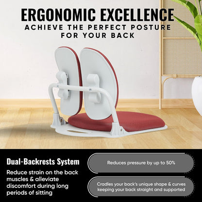 Ergonomic Dual-Backrests Floor Chair with Back Support (Black Leather)