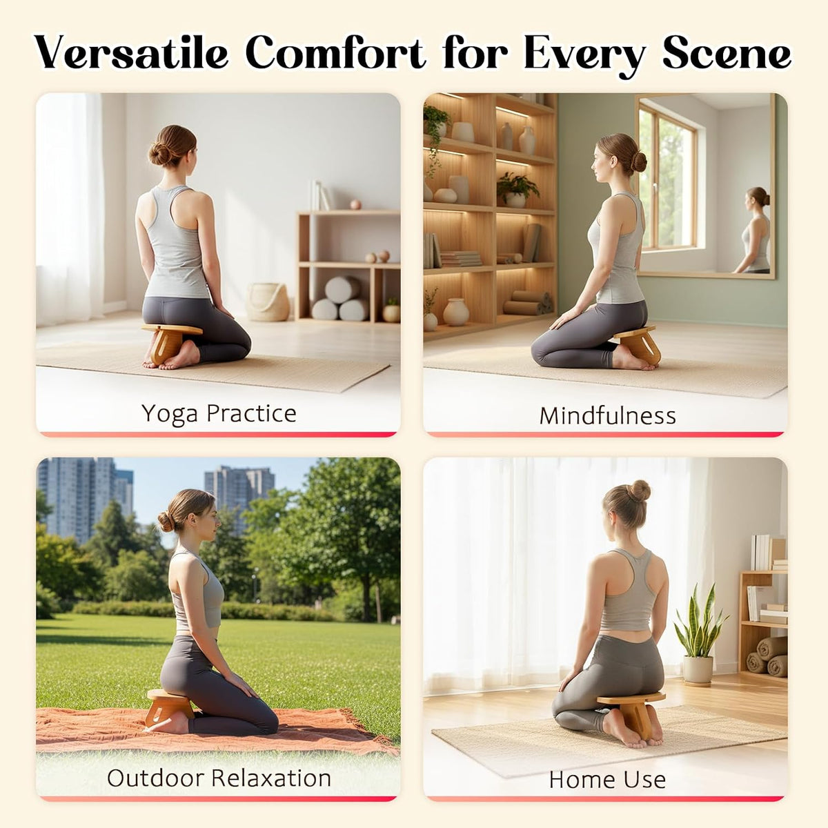 Meditation Bench, Pine Wood Seiza Kneeling Stool with Carry Bag
