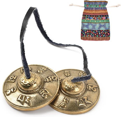 Tibetan Tingsha Cymbals Drawstring Meditation Chime Bells 6.5CM/ 2.6 Inch Chime Bells for Stress Relief, Meditation