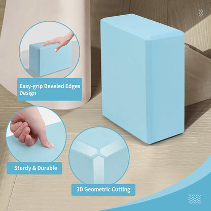 Yoga Blocks 2 Pack, 9"x6"x3" High-Density EVA Foam Yoga Block, Non-Slip Yoga Blocks for Yoga, Pilates Meditation, Stretching and Toning, Supportive, Latex-Free