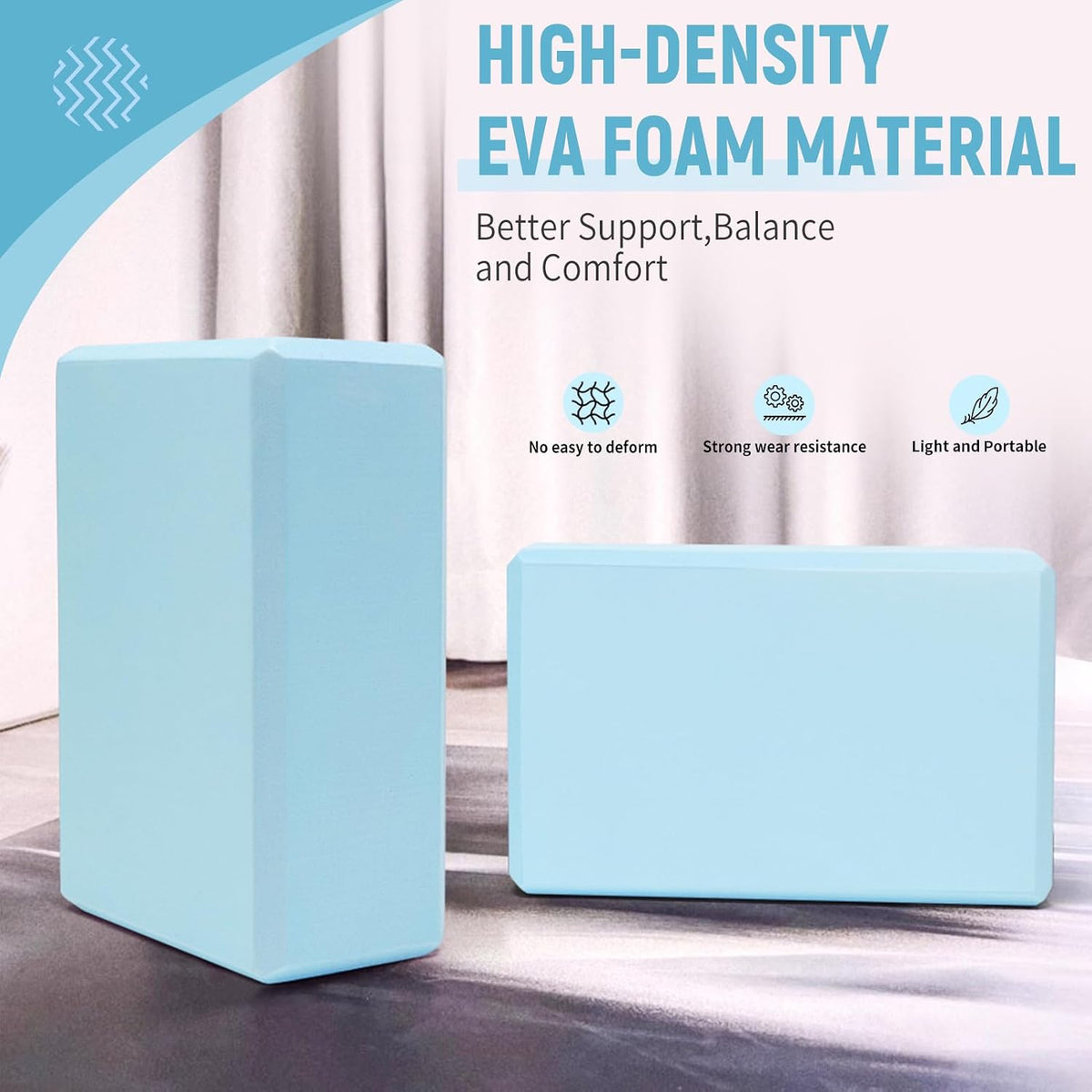 Yoga Blocks 2 Pack, 9"x6"x3" High-Density EVA Foam Yoga Block, Non-Slip Yoga Blocks for Yoga, Pilates Meditation, Stretching and Toning, Supportive, Latex-Free