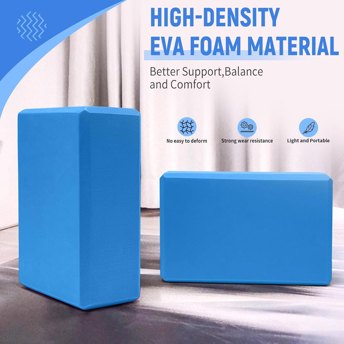 Yoga Blocks 2 Pack, 9"x6"x3" High-Density EVA Foam Yoga Block, Non-Slip Yoga Blocks for Yoga, Pilates Meditation, Stretching and Toning, Supportive, Latex-Free