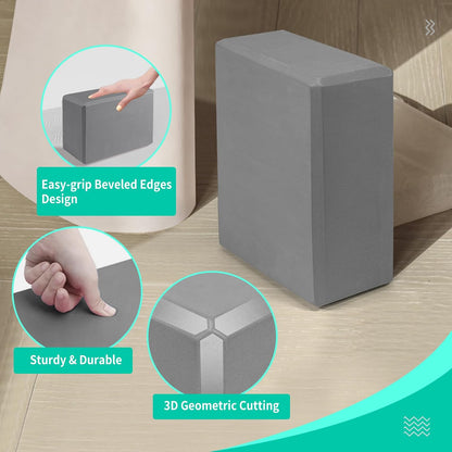 Yoga Blocks 2 Pack, 9"x6"x3" High-Density EVA Foam Yoga Block, Non-Slip Yoga Blocks for Yoga, Pilates Meditation, Stretching and Toning, Supportive, Latex-Free