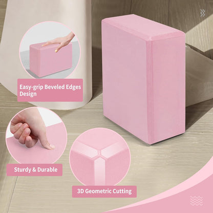 Yoga Blocks 2 Pack, 9"x6"x3" High-Density EVA Foam Yoga Block, Non-Slip Yoga Blocks for Yoga, Pilates Meditation, Stretching and Toning, Supportive, Latex-Free