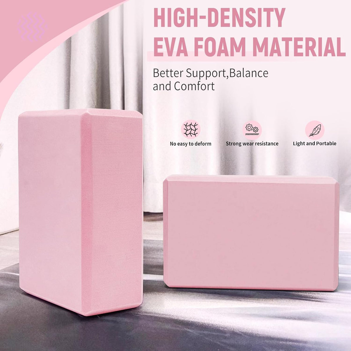 Yoga Blocks 2 Pack, 9"x6"x3" High-Density EVA Foam Yoga Block, Non-Slip Yoga Blocks for Yoga, Pilates Meditation, Stretching and Toning, Supportive, Latex-Free