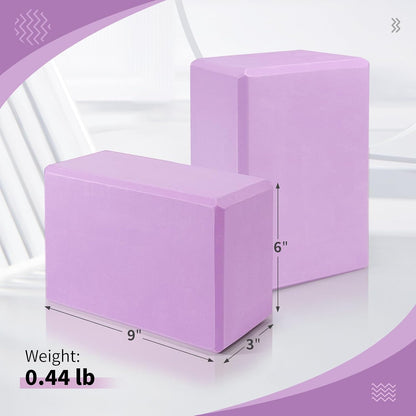 Yoga Blocks 2 Pack, 9"x6"x3" High-Density EVA Foam Yoga Block, Non-Slip Yoga Blocks for Yoga, Pilates Meditation, Stretching and Toning, Supportive, Latex-Free