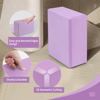 Yoga Blocks 2 Pack, 9"x6"x3" High-Density EVA Foam Yoga Block, Non-Slip Yoga Blocks for Yoga, Pilates Meditation, Stretching and Toning, Supportive, Latex-Free