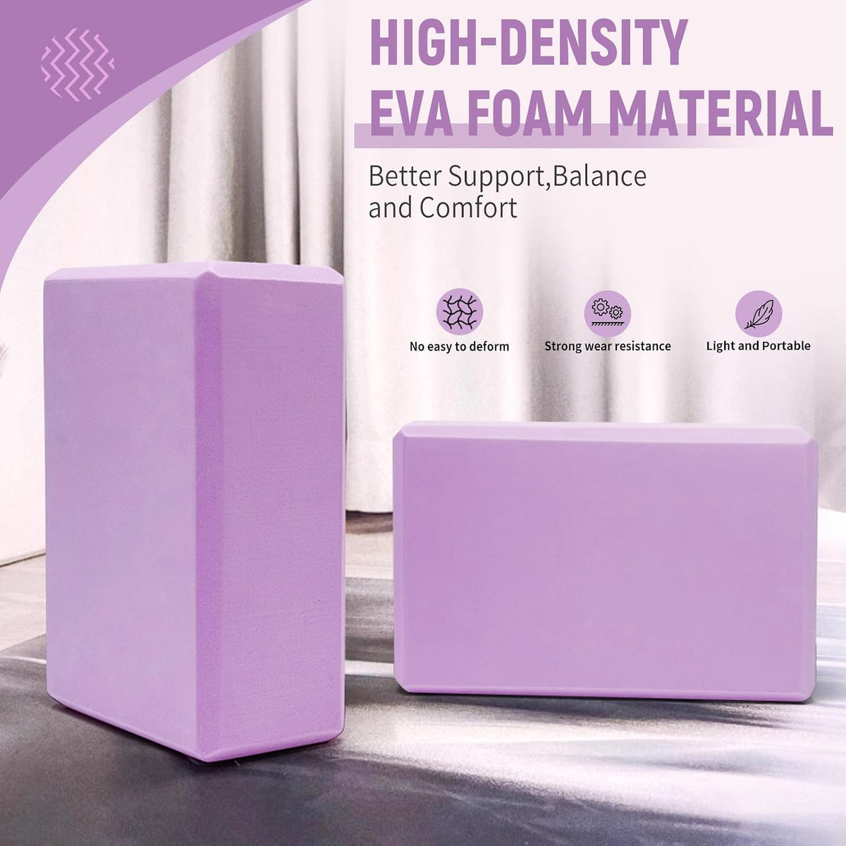 Yoga Blocks 2 Pack, 9"x6"x3" High-Density EVA Foam Yoga Block, Non-Slip Yoga Blocks for Yoga, Pilates Meditation, Stretching and Toning, Supportive, Latex-Free