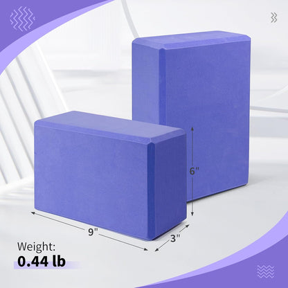 Yoga Blocks 2 Pack, 9"x6"x3" High-Density EVA Foam Yoga Block, Non-Slip Yoga Blocks for Yoga, Pilates Meditation, Stretching and Toning, Supportive, Latex-Free
