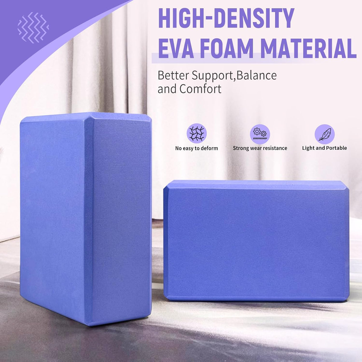 Yoga Blocks 2 Pack, 9"x6"x3" High-Density EVA Foam Yoga Block, Non-Slip Yoga Blocks for Yoga, Pilates Meditation, Stretching and Toning, Supportive, Latex-Free