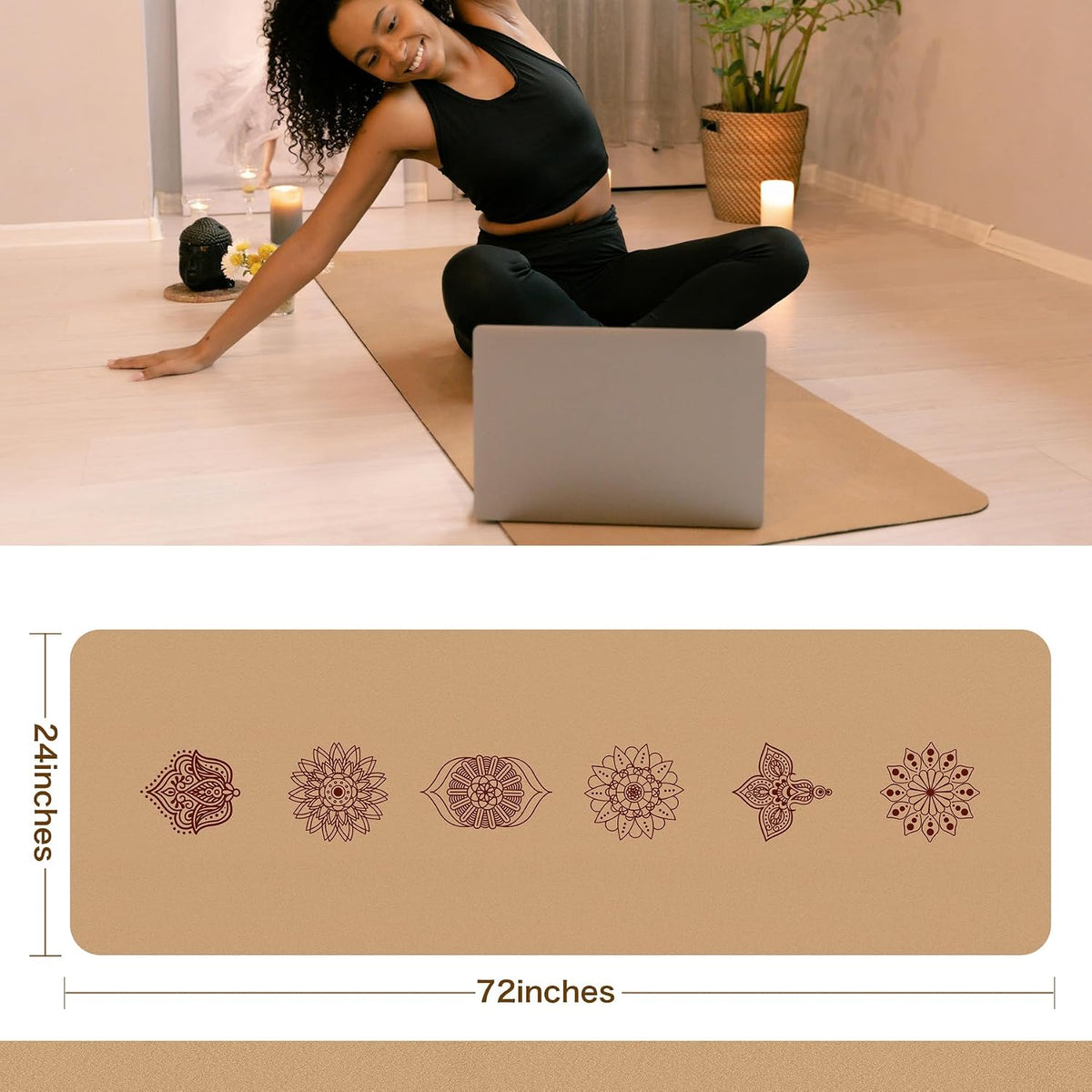 Premium Cork Thick Yoga Mat Non Slip for Gym Exercise & Fitness