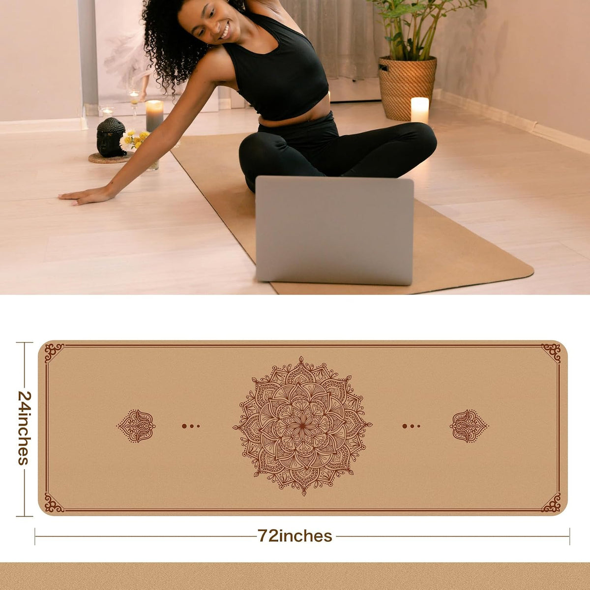 Premium Cork Thick Yoga Mat Non Slip for Gym Exercise & Fitness