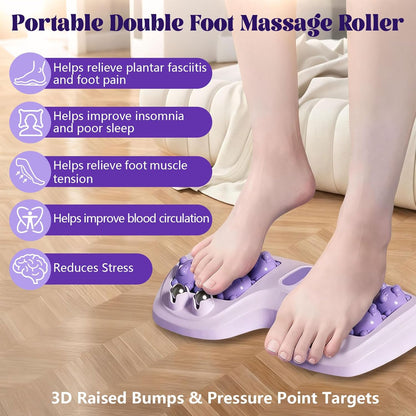 Portable Double Foot Massage Roller for Plantar Fasciitis Relief, Dual Acupressure Therapy for Pain & Stress Relief, Reflexology Tool for Improved Circulation at Home or Office (Purple)