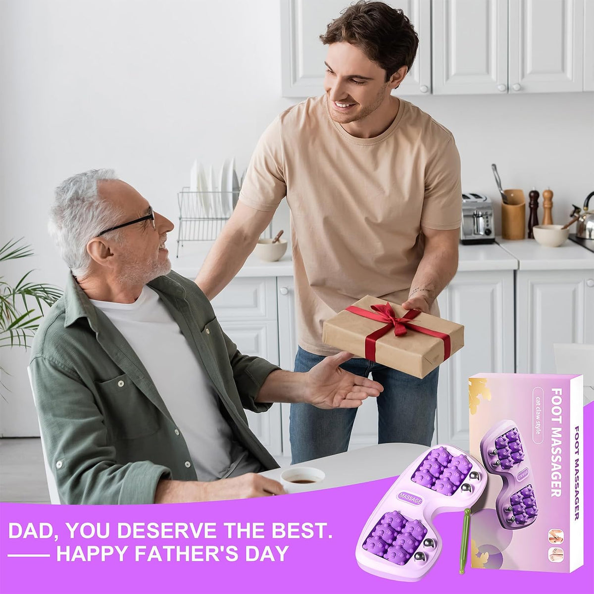 Portable Double Foot Massage Roller for Plantar Fasciitis Relief, Dual Acupressure Therapy for Pain & Stress Relief, Reflexology Tool for Improved Circulation at Home or Office (Purple)