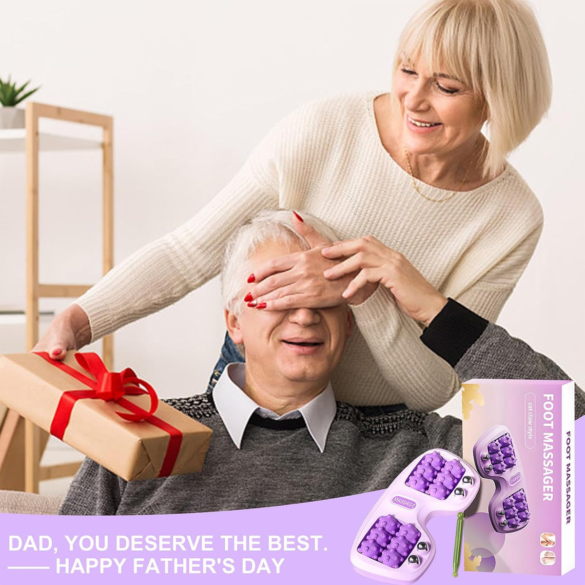Portable Double Foot Massage Roller for Plantar Fasciitis Relief, Dual Acupressure Therapy for Pain & Stress Relief, Reflexology Tool for Improved Circulation at Home or Office (Purple)
