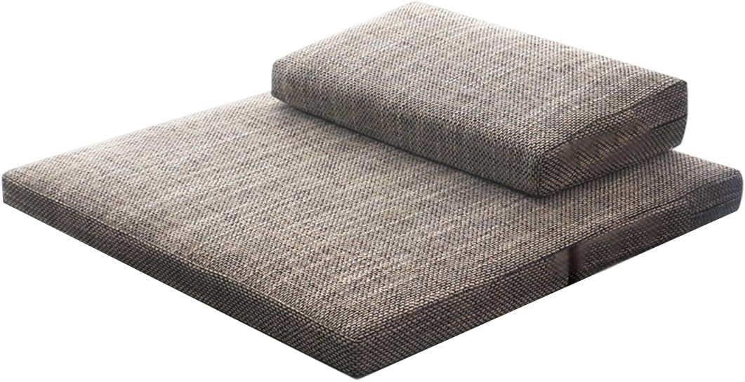 Portable Foldable Meditation Cushion Mat Set with Washable Cotton Linen Cover, Larger Yoga Mat Bolster Floor Pillows Seating for Adults Meditation Accessories coffee1-60CM