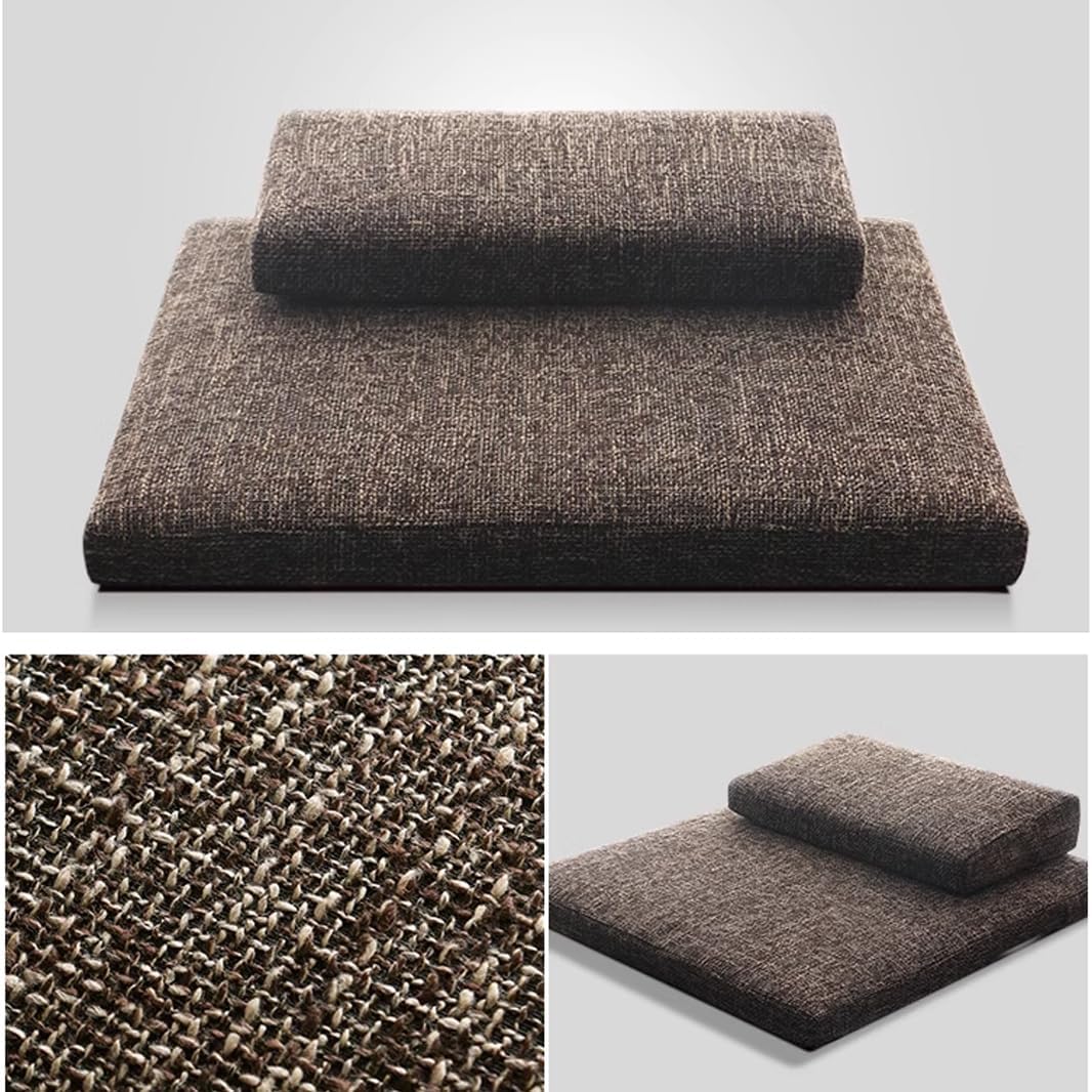 Portable Foldable Meditation Cushion Mat Set with Washable Cotton Linen Cover, Larger Yoga Mat Bolster Floor Pillows Seating for Adults Meditation Accessories coffee1-60CM