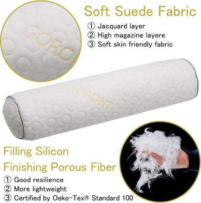 Cylindrical Pillow,Bedding Round Neck Pillow (Pack of 2, White Jacquard) 18 x 4 inches,Bolster Pillow for Bed, Legs, Back and Yoga (18x4)