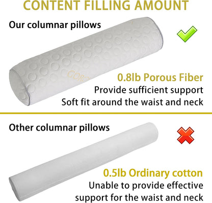 Cylindrical Pillow,Bedding Round Neck Pillow (Pack of 2, White Jacquard) 18 x 4 inches,Bolster Pillow for Bed, Legs, Back and Yoga (18x4)