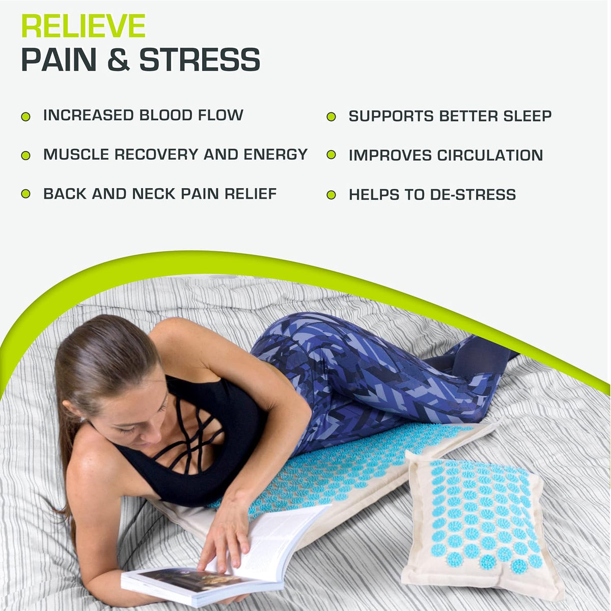 ProsourceFit Ki Acupressure Mat and Pillow Set with 100% Natural Linen for Back/Neck Pain Relief and Muscle Relaxation