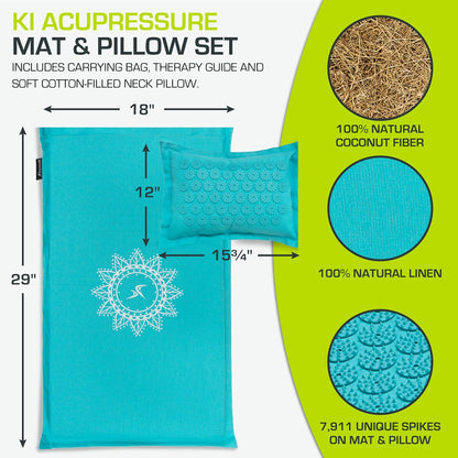 ProsourceFit Ki Acupressure Mat and Pillow Set with 100% Natural Linen for Back/Neck Pain Relief and Muscle Relaxation
