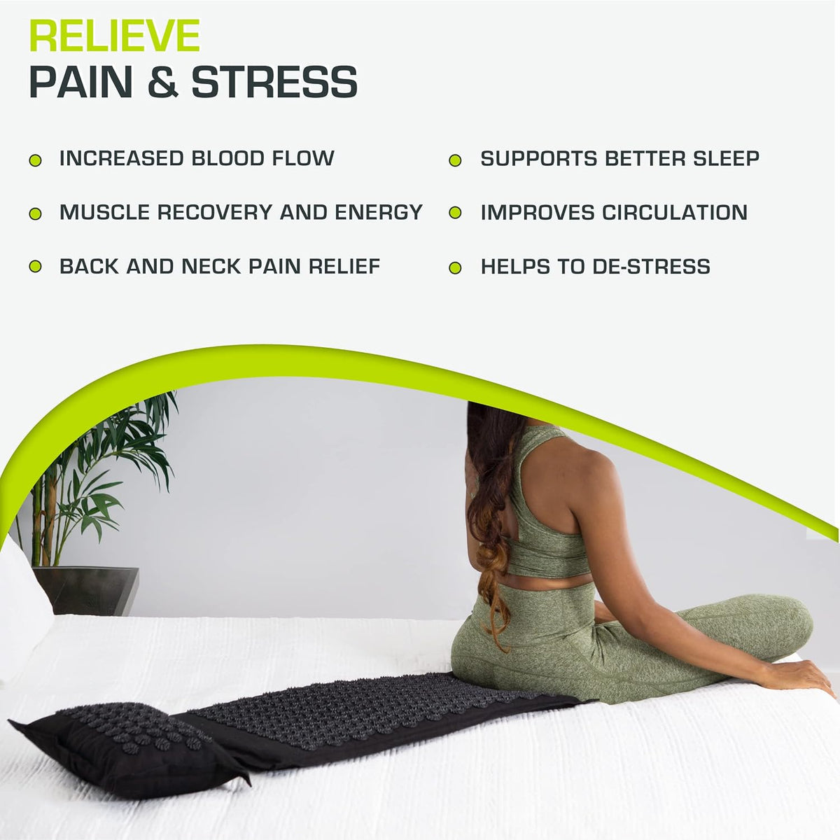 ProsourceFit Ki Acupressure Mat and Pillow Set with 100% Natural Linen for Back/Neck Pain Relief and Muscle Relaxation