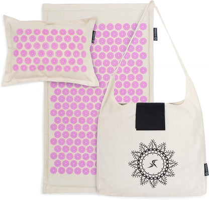ProsourceFit Ki Acupressure Mat and Pillow Set with 100% Natural Linen for Back/Neck Pain Relief and Muscle Relaxation