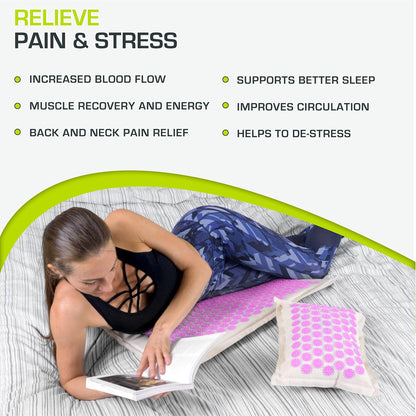 ProsourceFit Ki Acupressure Mat and Pillow Set with 100% Natural Linen for Back/Neck Pain Relief and Muscle Relaxation