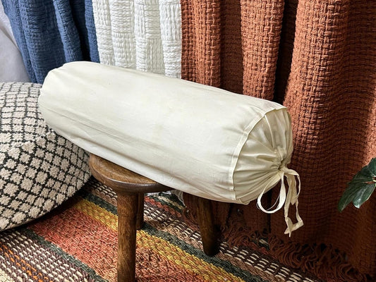 Ivory Cotton Bolster Cover – 16x6 in | Set of 2 | Soft, Washable Pillowcase for Round Yoga & Neck Roll Pillows