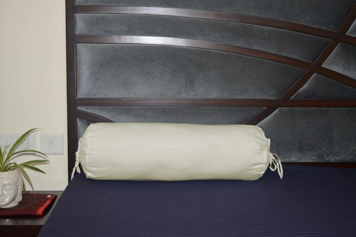 Ivory Cotton Bolster Cover – 16x6 in | Set of 2 | Soft, Washable Pillowcase for Round Yoga & Neck Roll Pillows