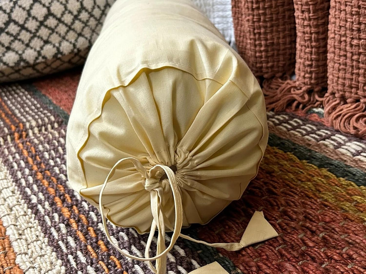 Ivory Cotton Bolster Cover – 16x6 in | Set of 2 | Soft, Washable Pillowcase for Round Yoga & Neck Roll Pillows