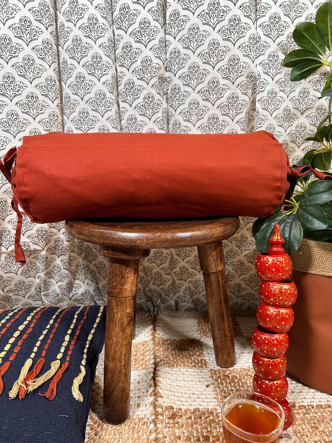 Ivory Cotton Bolster Cover – 16x6 in | Set of 2 | Soft, Washable Pillowcase for Round Yoga & Neck Roll Pillows