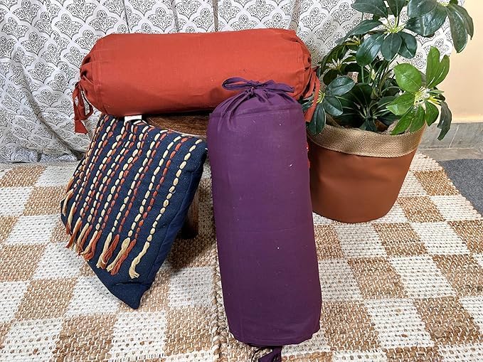 Ivory Cotton Bolster Cover – 16x6 in | Set of 2 | Soft, Washable Pillowcase for Round Yoga & Neck Roll Pillows