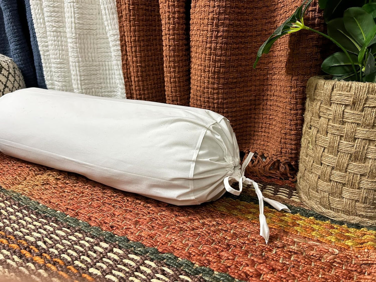 Ivory Cotton Bolster Cover – 16x6 in | Set of 2 | Soft, Washable Pillowcase for Round Yoga & Neck Roll Pillows