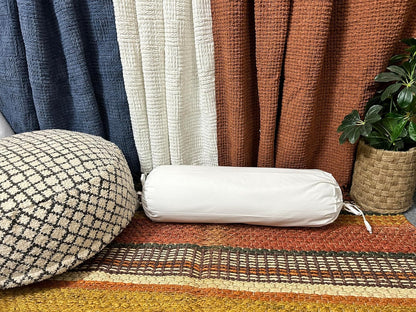Ivory Cotton Bolster Cover – 16x6 in | Set of 2 | Soft, Washable Pillowcase for Round Yoga & Neck Roll Pillows