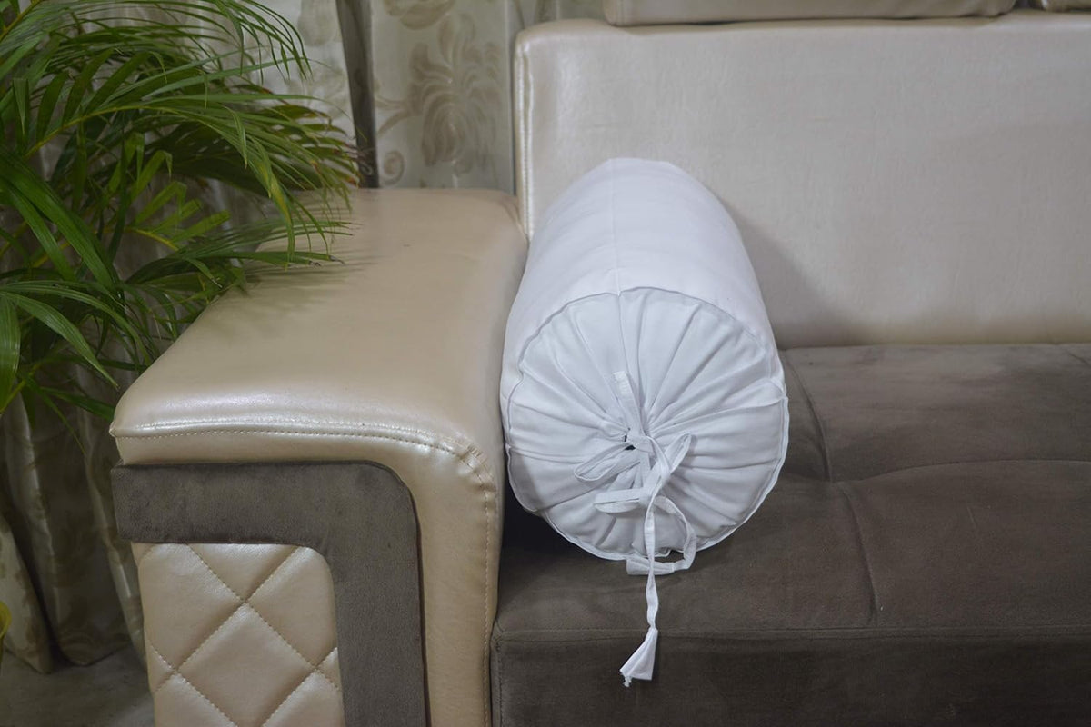 Ivory Cotton Bolster Cover – 16x6 in | Set of 2 | Soft, Washable Pillowcase for Round Yoga & Neck Roll Pillows