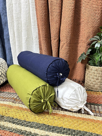Ivory Cotton Bolster Cover – 16x6 in | Set of 2 | Soft, Washable Pillowcase for Round Yoga & Neck Roll Pillows