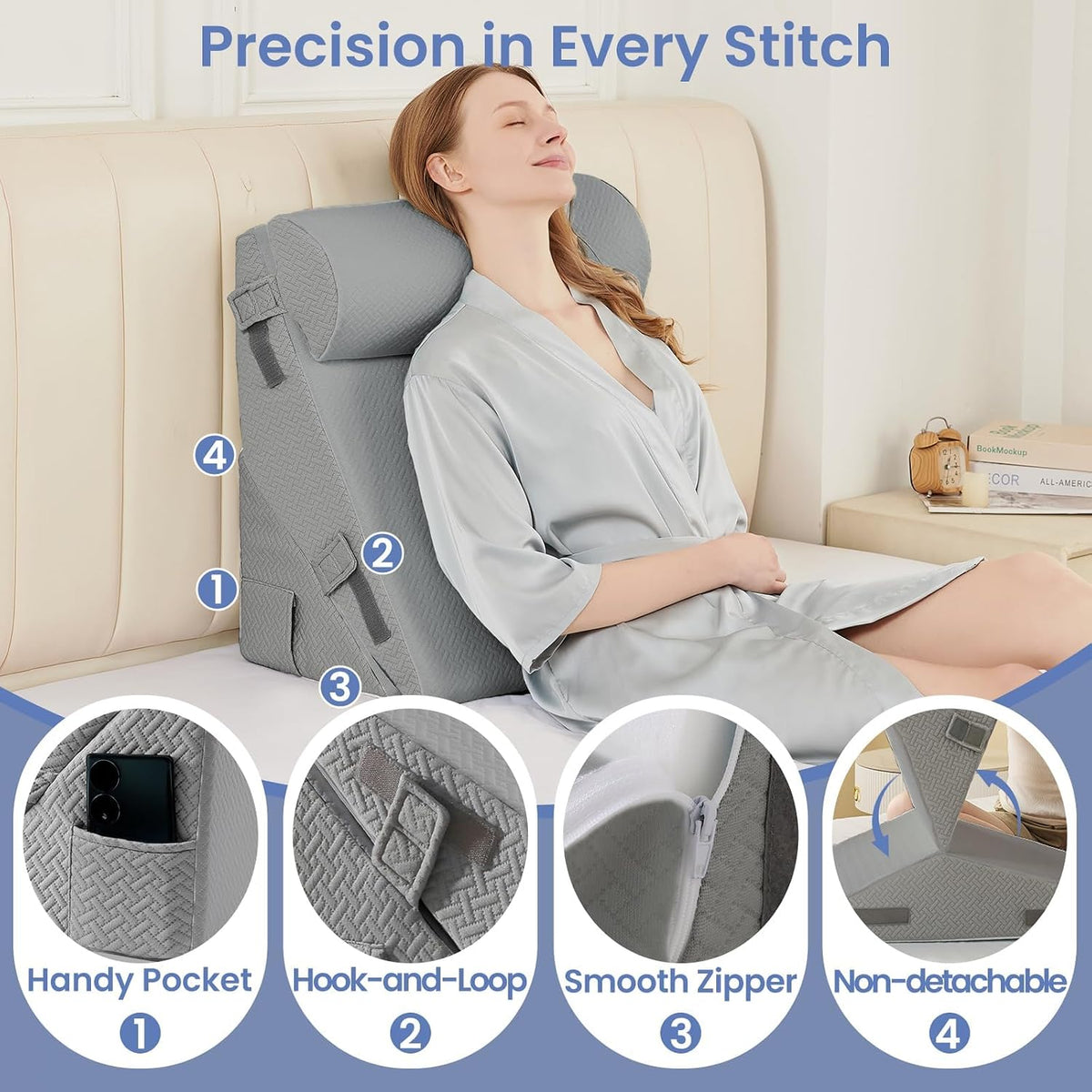 Adjustable Wedge Pillow Set for After Surgery, Dark Grey