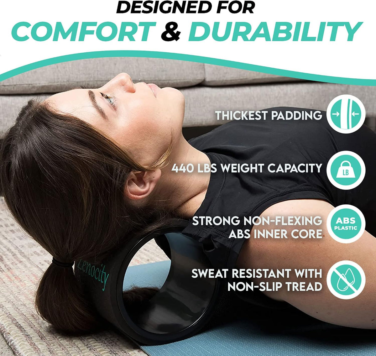 Yoga Back Roller - Yoga Wheel for Stretching and Back Pain Relief - Back Stretcher - Foam Roller - Balance Accessory for Stretching - Thick Padding for Comfort - Improve Flexibility