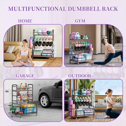 450LBS Dumbbell Rack,Weight Rack for Dumbbells,Weight Rack for Home Gym,Home Gym Storage for Strength Training Dumbbell Racks Stand with Wheels&Hooks