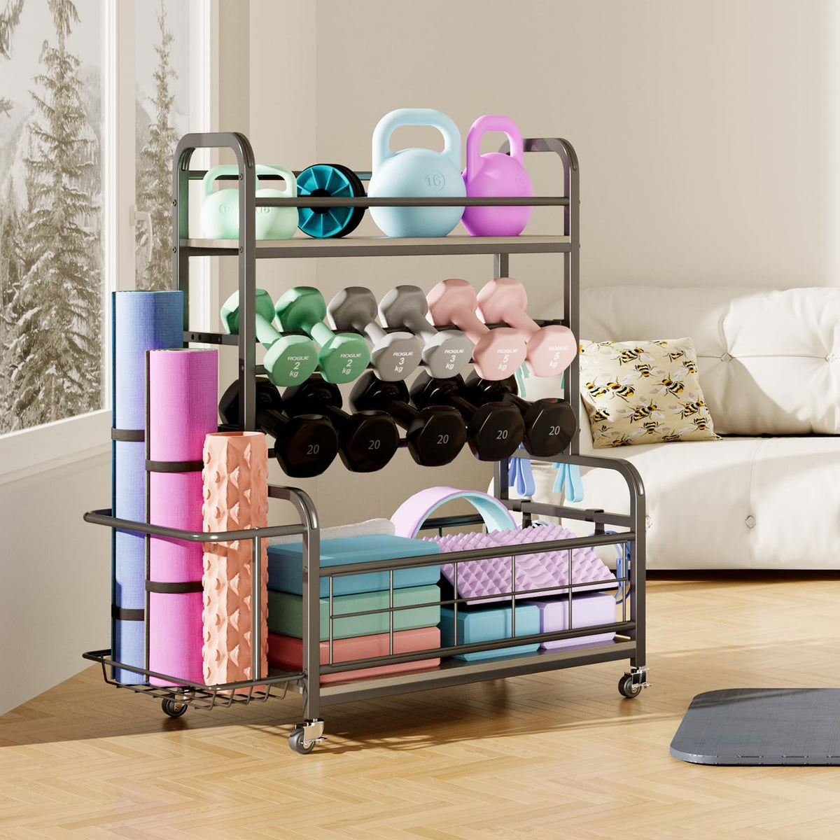 450LBS Dumbbell Rack,Weight Rack for Dumbbells,Weight Rack for Home Gym,Home Gym Storage for Strength Training Dumbbell Racks Stand with Wheels&Hooks